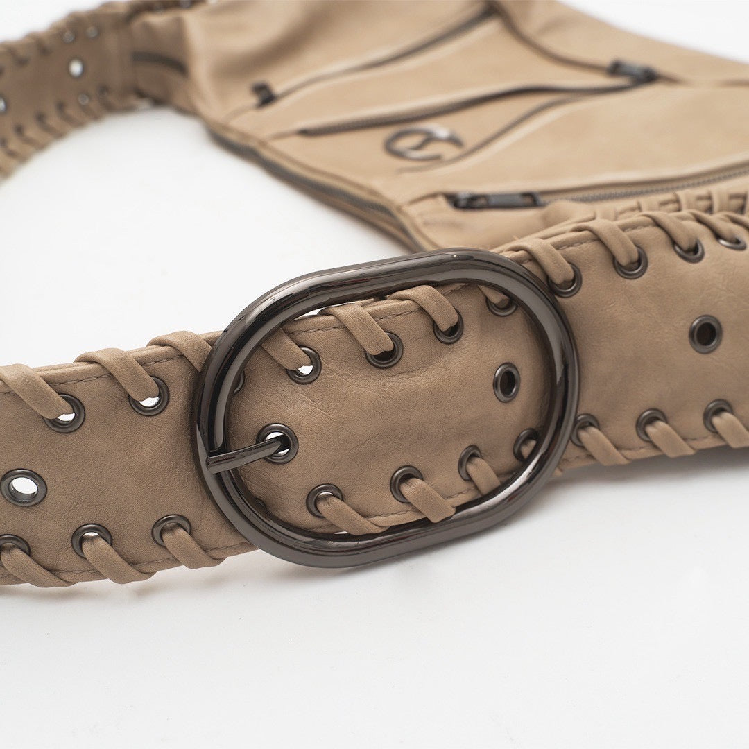 CRACK METAL ZIP SHOURDER BAG