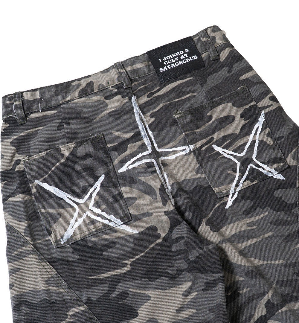 CROSS PAINT CAMO DENIM PANTS