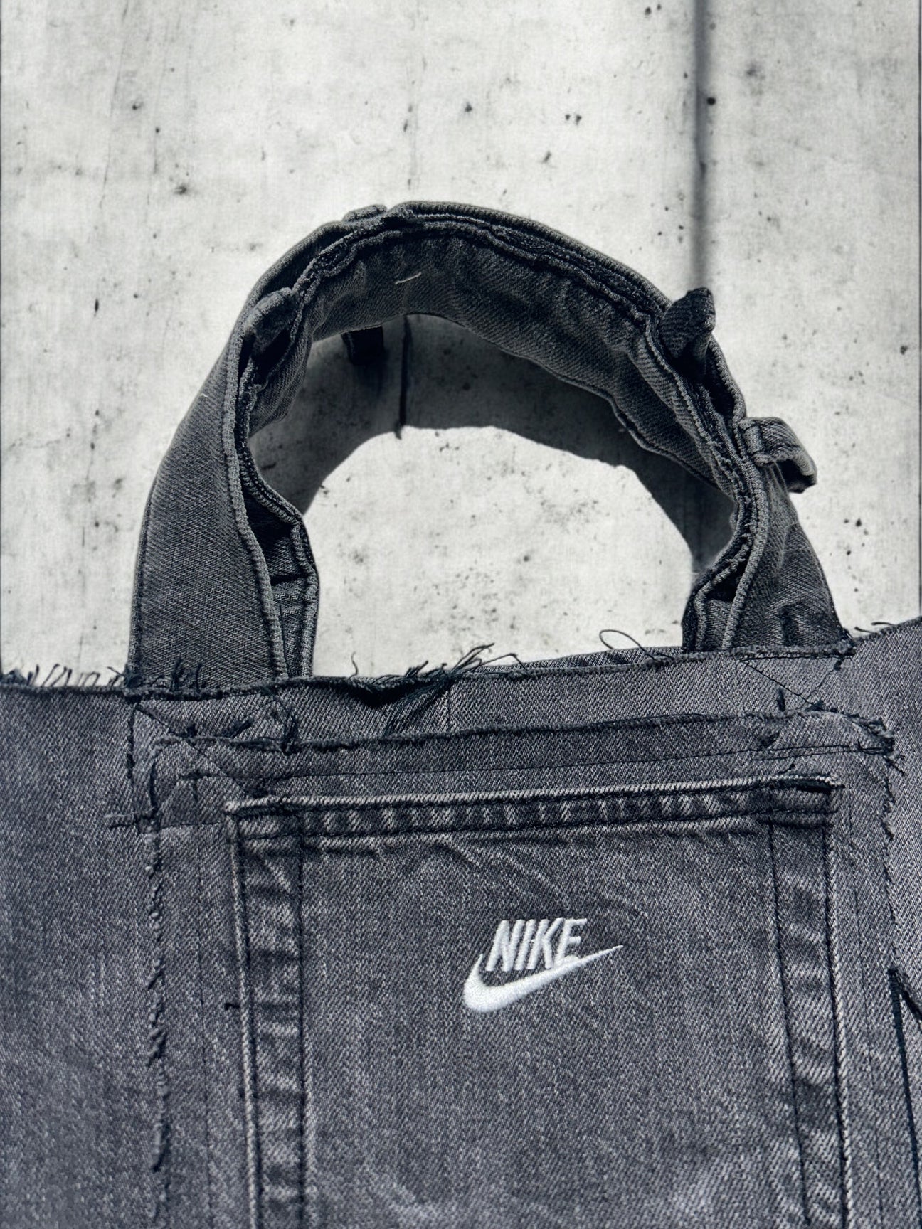 Fire denim tote bag b/w