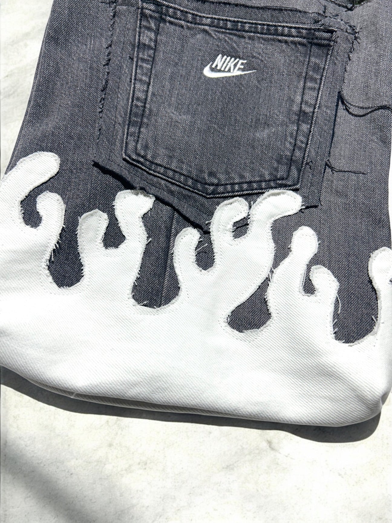 Fire denim tote bag b/w