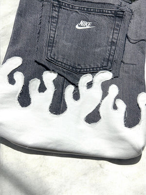 Fire denim tote bag b/w