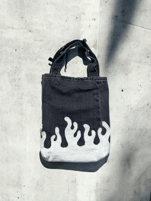 Fire denim tote bag b/w