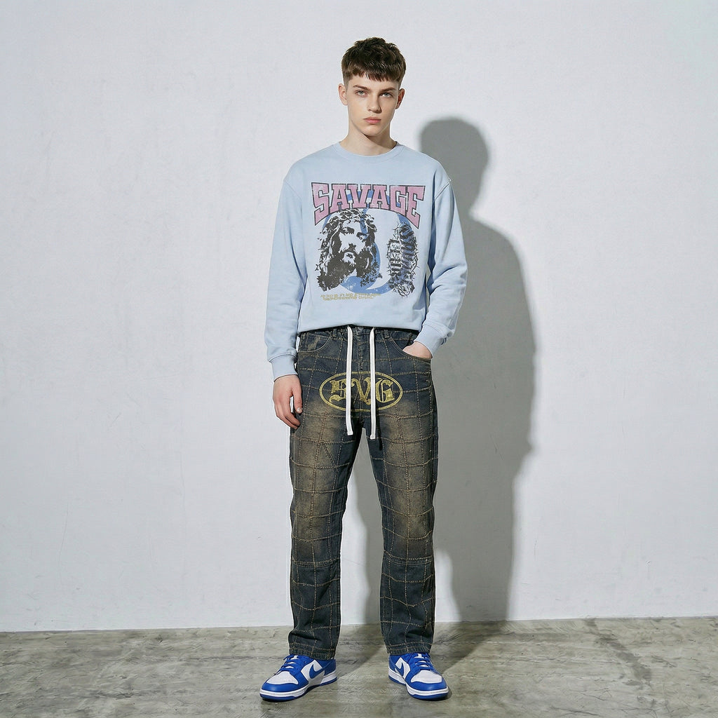 SVG NEEDLE PUNCH DENIMPANTS