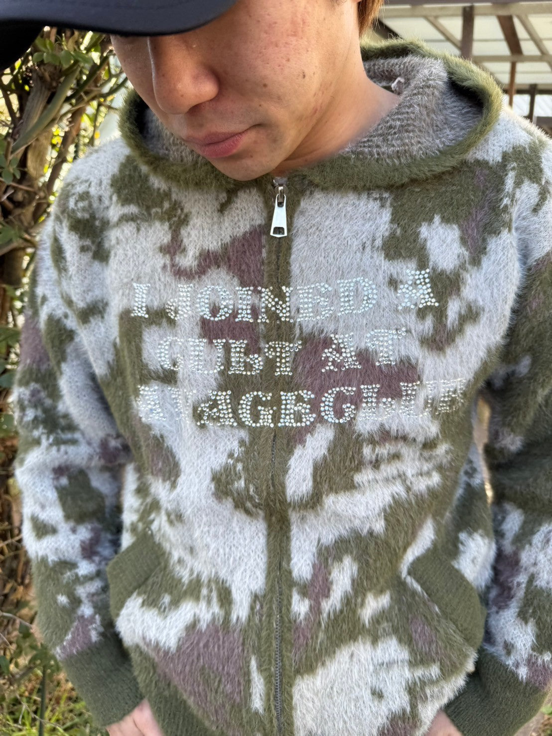 CULT STONE CAMO MOHAIR ZIP HOODIE