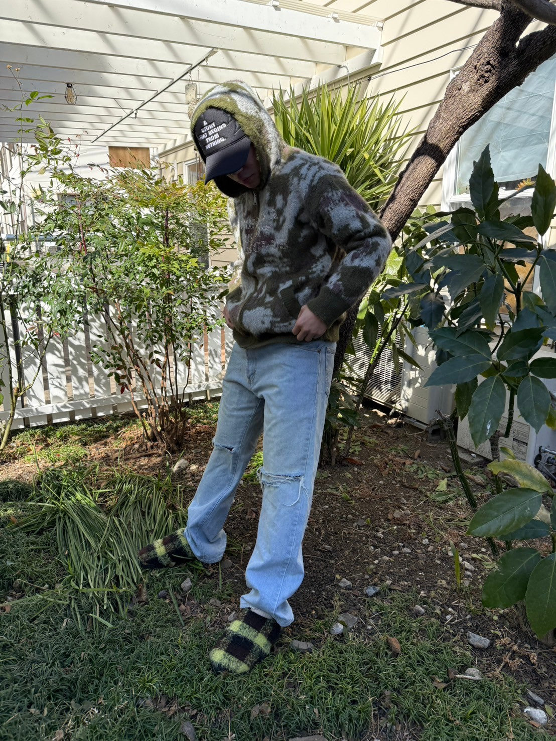 CULT STONE CAMO MOHAIR ZIP HOODIE