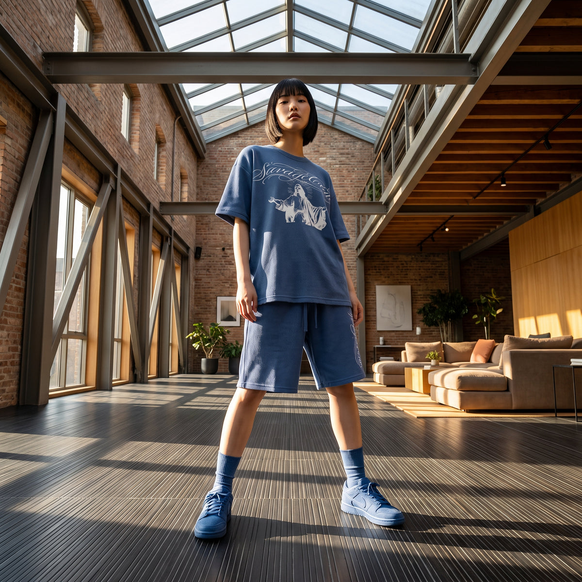 JESUS LETTERING WAFFLE SHORTS