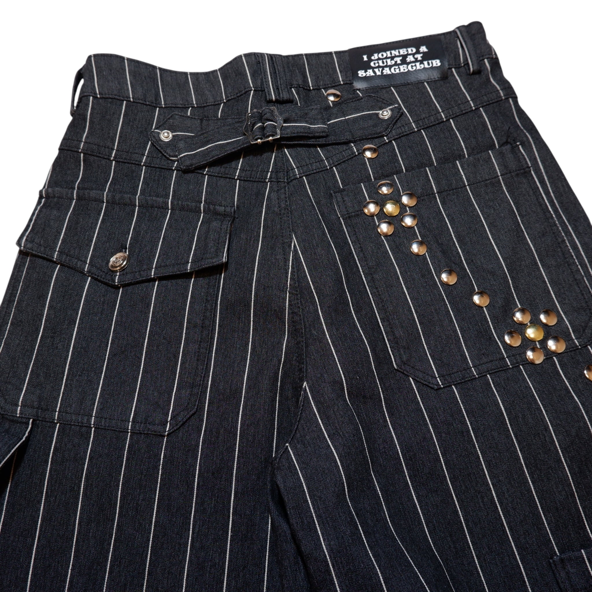 FLOWER STUDS STRIPE DENIM PANTS