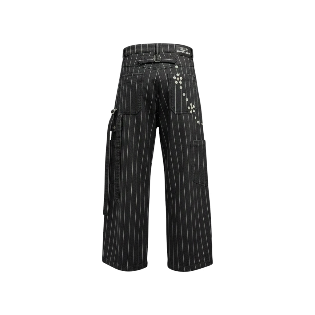 FLOWER STUDS STRIPE DENIM PANTS