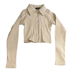 襟付きジップクロップドニット