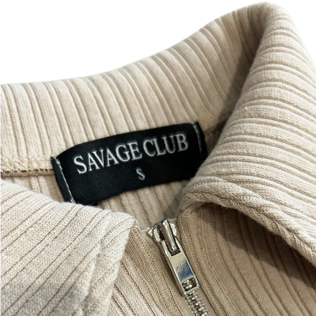 襟付きジップクロップドニット