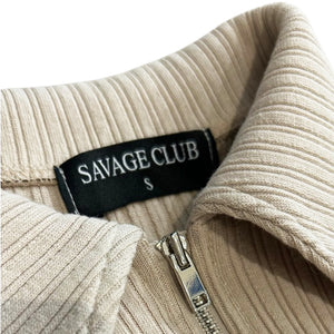 襟付きジップクロップドニット